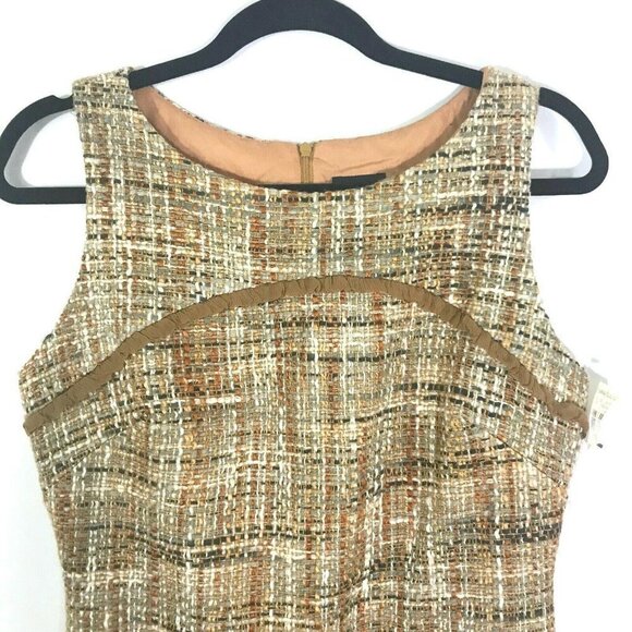 ABS By Allen Schwartz Dress Women 8 Tan Tweed Sleeveless with Ruffle Trim - Picture 2 of 7